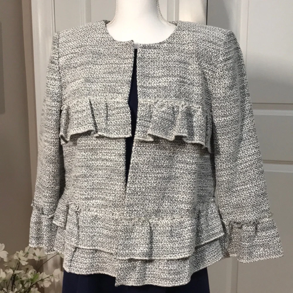 LOFT Gray Ruffle Jacket - Picture 1 of 6